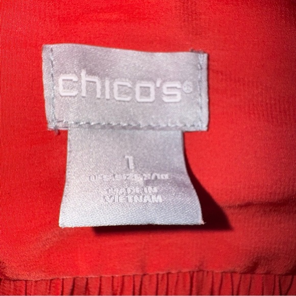 Chicos Womens Red Drape Sleeve Top With Gold Grommet Shirt Size 1 8 Medium - Picture 5 of 12